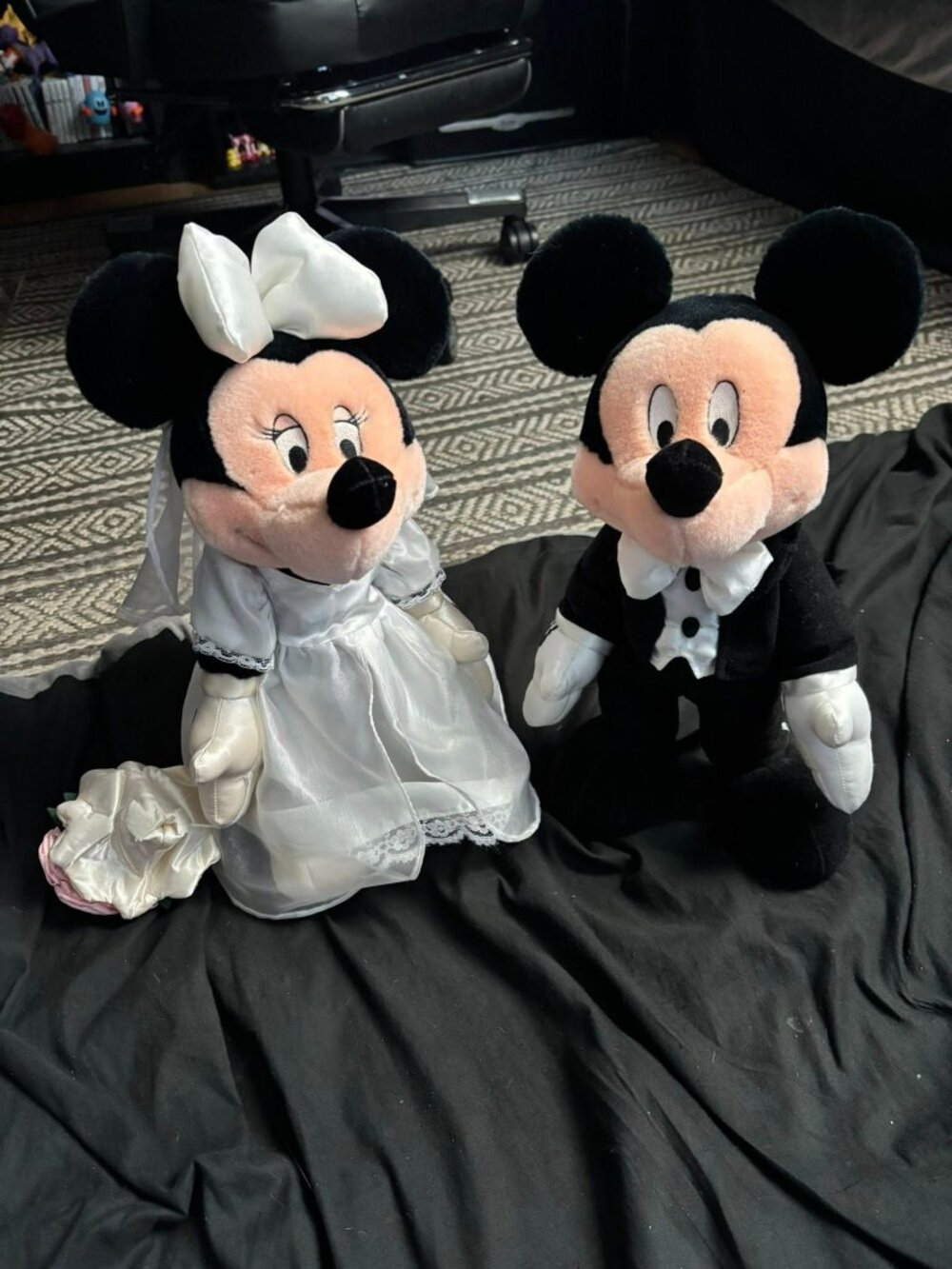 vintage Mickey and Minnie Bride and Groom plushies Set